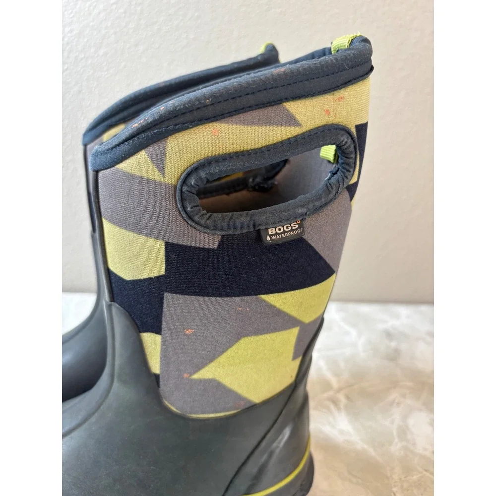 Bogs Kids Classic Geo Waterproof Insulated Rain Boots Grey Yellow 71996-469